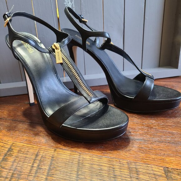 NWB MICHAEL KORS BERKLEY LEATHER PLATFORM STILETTO BLACK SANDAL $145 SIZE 10 - Picture 5 of 7